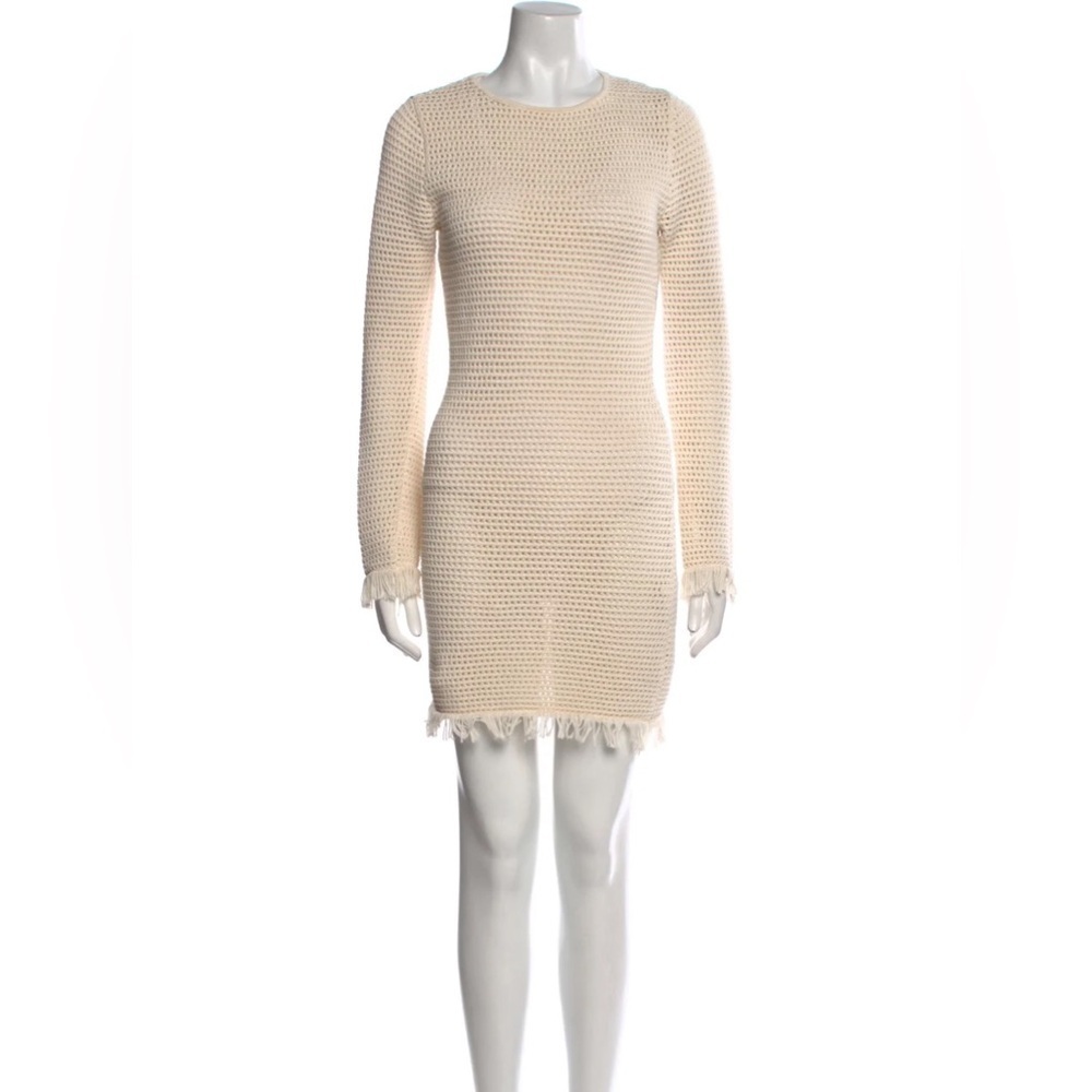 Reformation Cream Organic Cotton Crochet Open Back Fringe Mini Dress - Small - Picture 5 of 7
